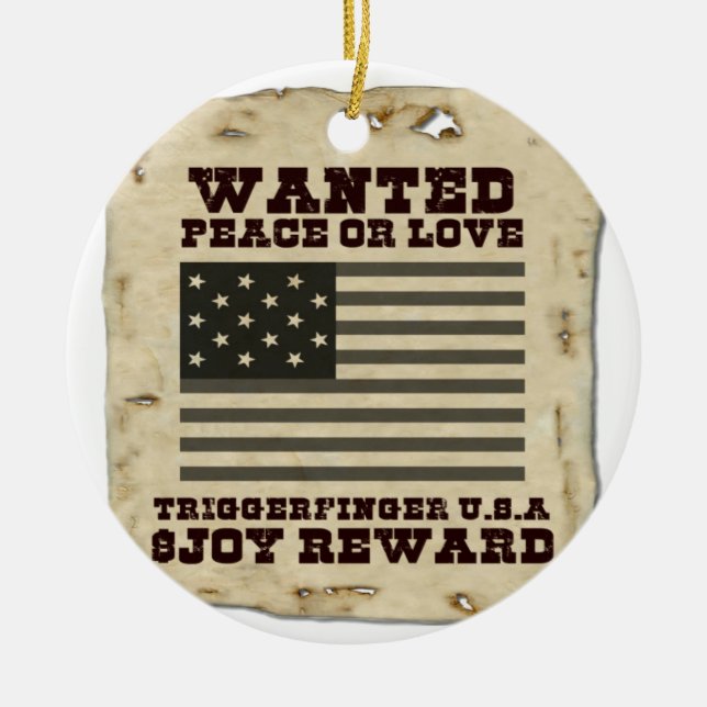 Wanted Peace Inspired Text Design Ceramic Tree Decoration (Front)