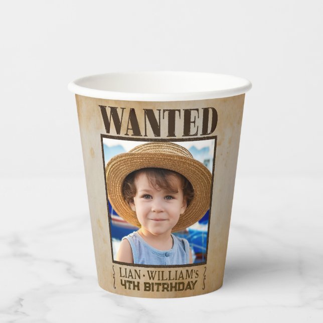 WANTED! Pirates birthday party Paper Cups (Front)