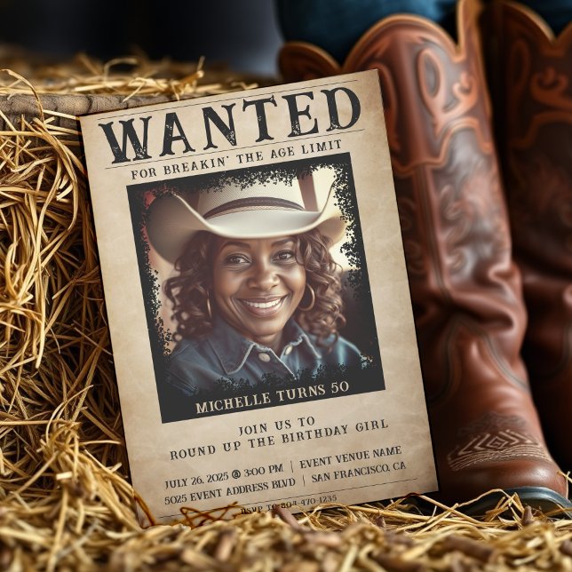 Wanted Poster 50th Birthday Party Vintage Photo  Invitation (Creator Uploaded)
