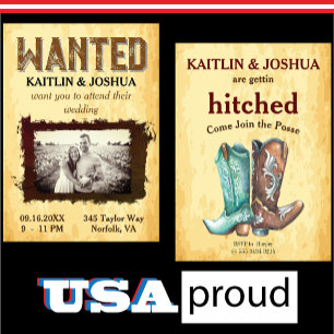 WANTED Poster 🤠 Cowboy Boots Wedding Photo Invitation