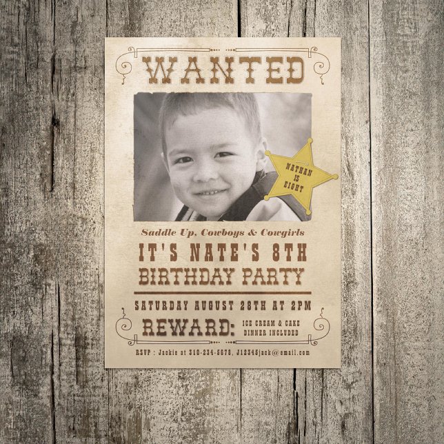 Wanted Poster Cowboy Western Birthday Party Invitation (Creator Uploaded)