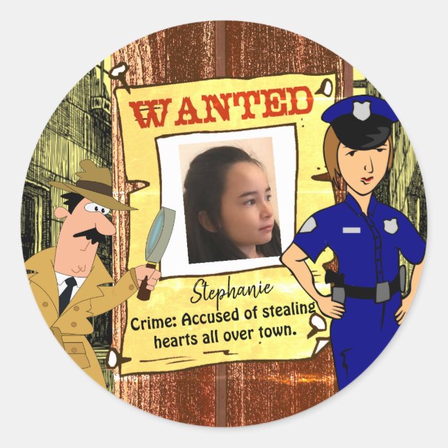 Wanted Poster Customisable Photo Sticker (Front)