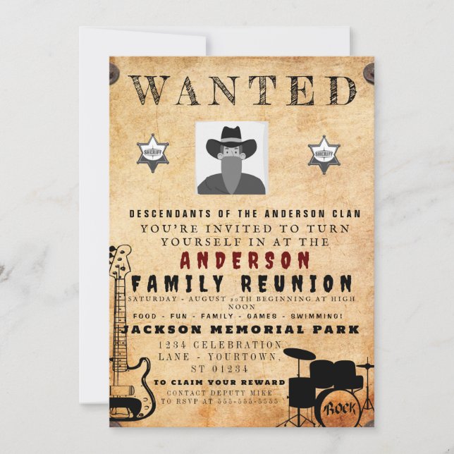 Wanted Poster Family Reunion Barbeque Invitation (Front)