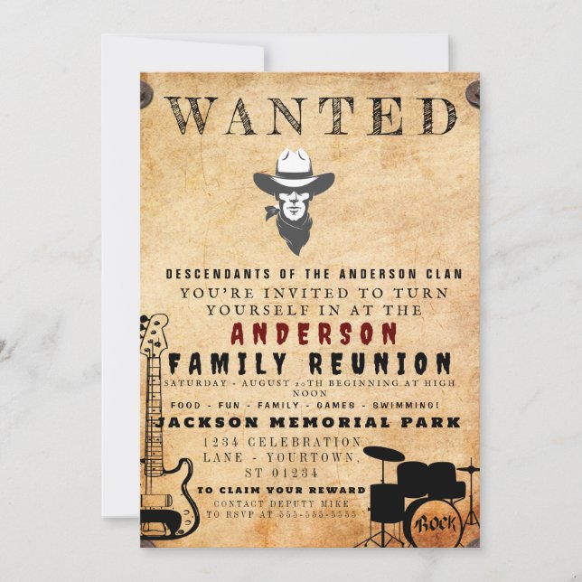 Wanted Poster Family Reunion Barbeque Invitation (Front)