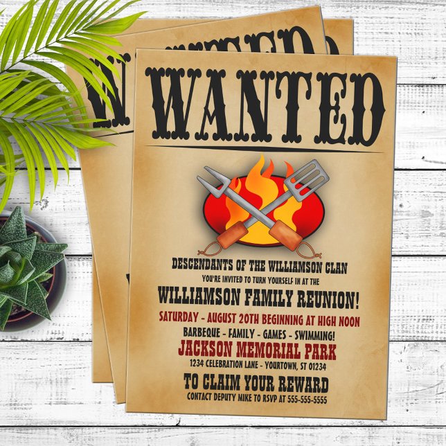Wanted Poster Family Reunion Barbeque Invitations (Creator Uploaded)