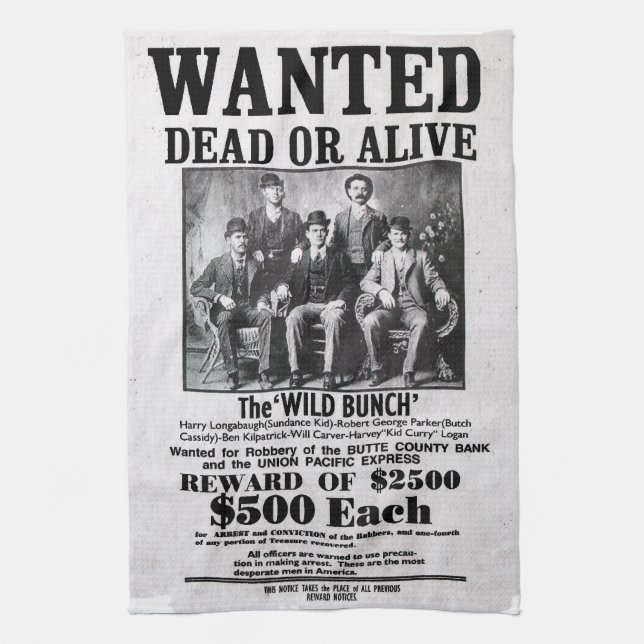 Wanted Poster of the Wild Bunch Tea Towel (Vertical)