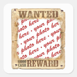WANTED Poster Photo Frame Square Sticker