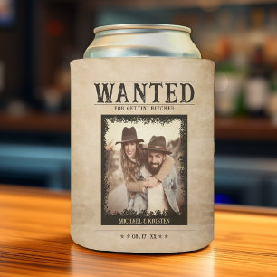 Wanted Poster Vintage Photo Wedding Can Cooler