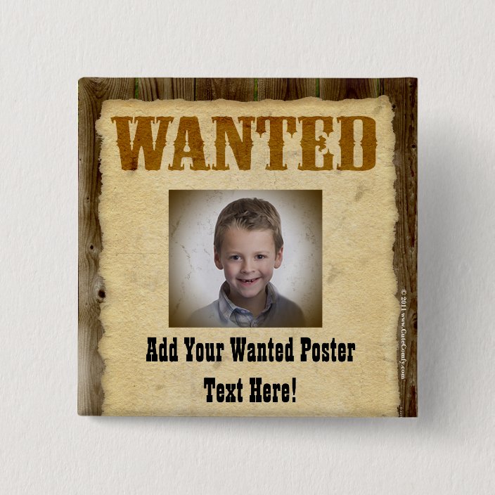 Wanted Poster, Vintage Picture Frame 15 Cm Square Badge
