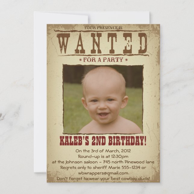 WANTED POSTER Western Themed Party Invitation (Front)
