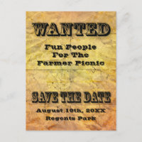 wanted save the date aged paper postcard