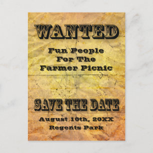 wanted save the date aged paper postcard