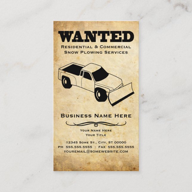 wanted : snow plough and lawn care services business card (Front)