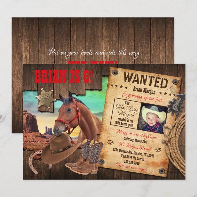 Wanted Western Cowboy Invitation (Front/Back)