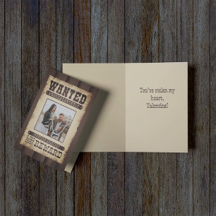Wanted Wholeheartedly Western Poster Valentine's Card
