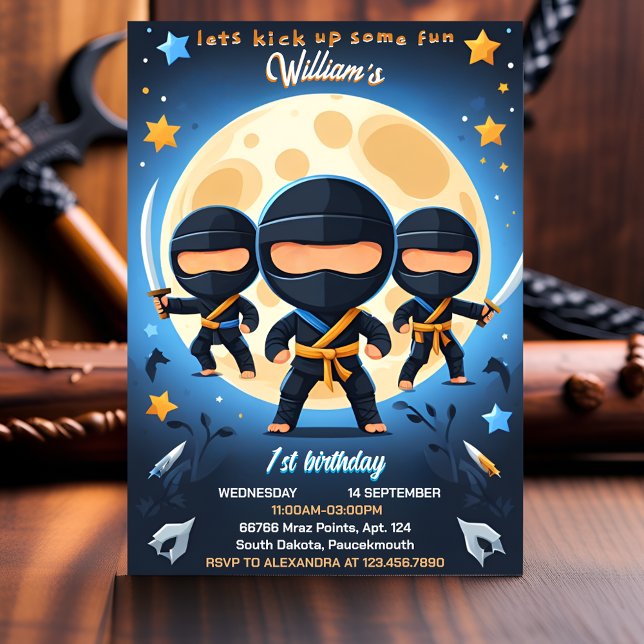 War Fight Boy Moon Ninja Warrior 1st Birthday Invitation (Creator Uploaded)