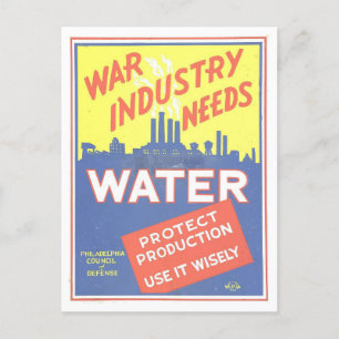 "War Industry Needs Water" World War II Poster Postcard