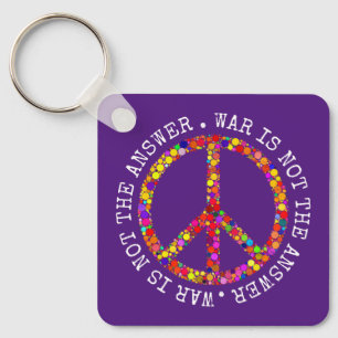 War is not the answer peace sign symbol key ring