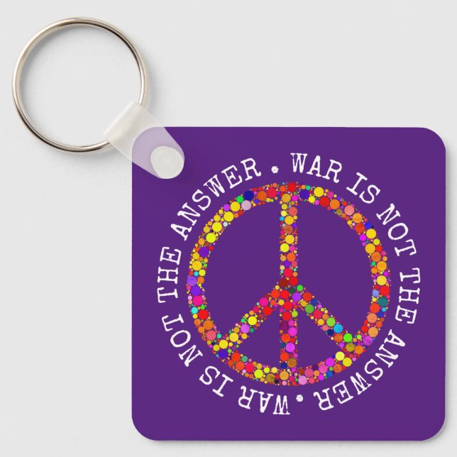War is not the answer peace sign symbol key ring (Front)