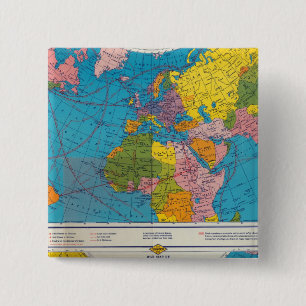 War map Atlantic, Eurasia, Africa, Pacific Ocean 15 Cm Square Badge