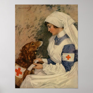 War Nurse with Golden Retriever 1917 WW1 Poster