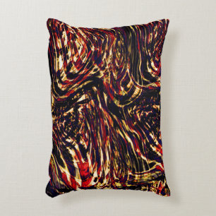 War of gold ribbons against red, black background  decorative cushion