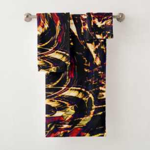War of golden ribbons against red, in dark fund bath towel set