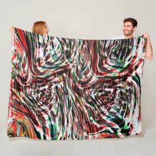 War of greenish cyan stripes against red fleece blanket