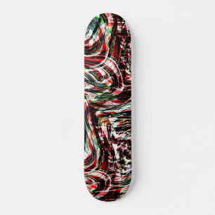 War of greenish cyan stripes against red skateboard