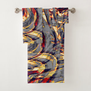 War of orange ribbons against red, over grey fund bath towel set