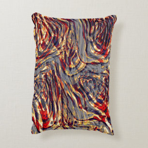 War of yellow ribbons against coral, over grey decorative cushion