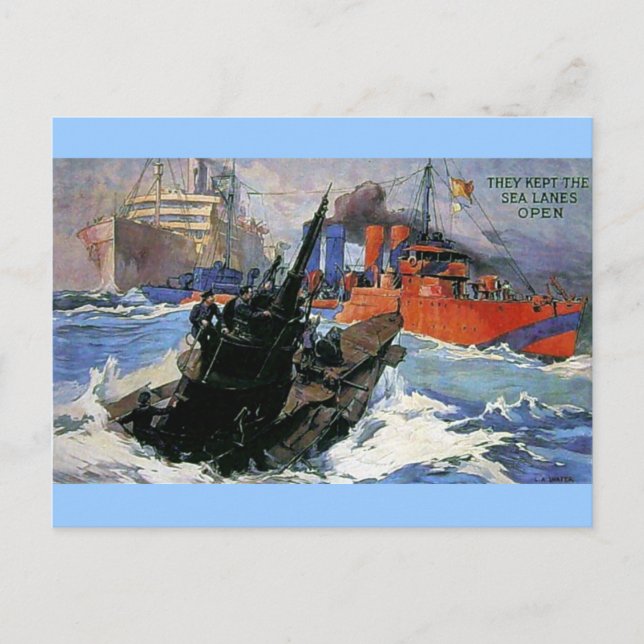 War Sea Ship Submarine poster Postcard (Front)