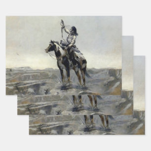 “War” Western Painting by Charles M Russell Wrapping Paper Sheet
