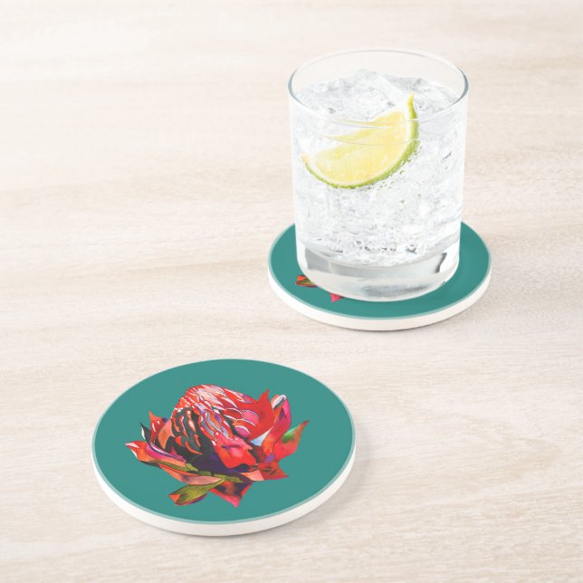 Waratah Australian native flower watercolor Coaster (Side)