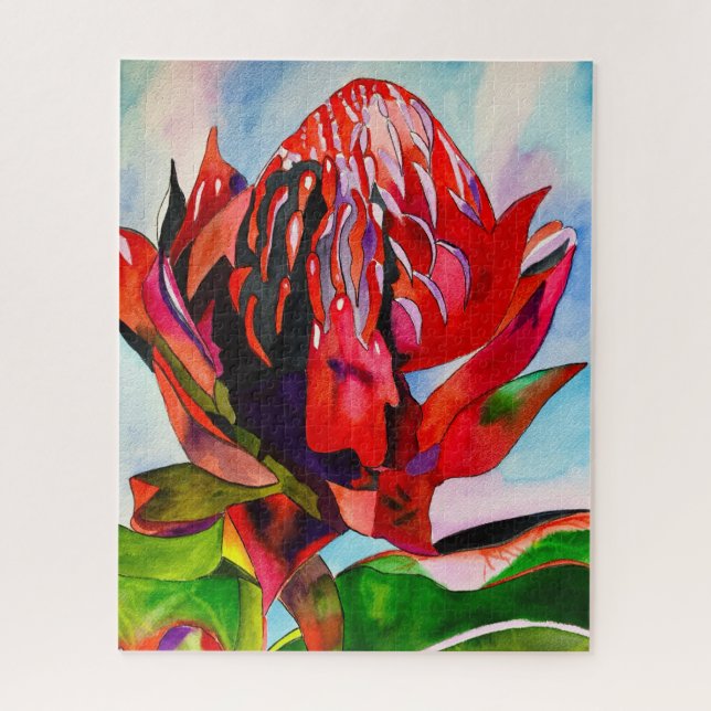 Waratah Australian native flower watercolor Jigsaw Puzzle (Vertical)