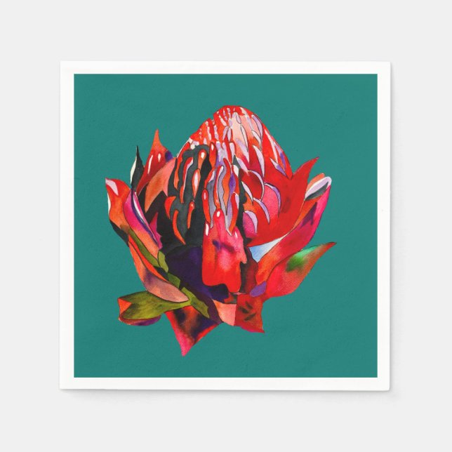 Waratah Australian native flower watercolor Napkin (Front)