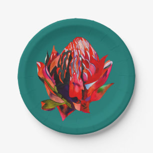 Waratah Australian native flower watercolor Paper Plate