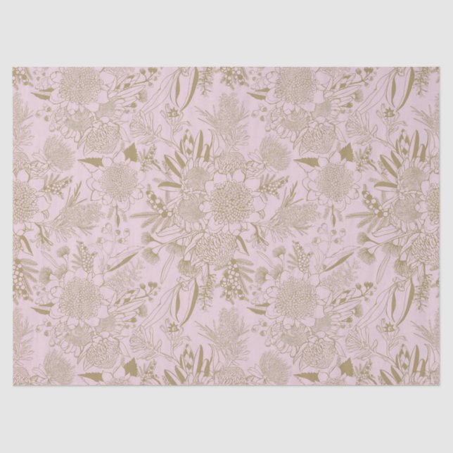 Waratah & Gumnut Eucalyptus Pattern - Dusty Pink Tissue Paper (Front)
