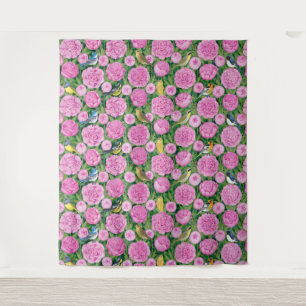 warblers and peonies tapestry