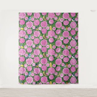 warblers and peonies tapestry