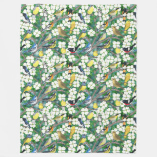 warblers in the flowering dogwood fleece blanket