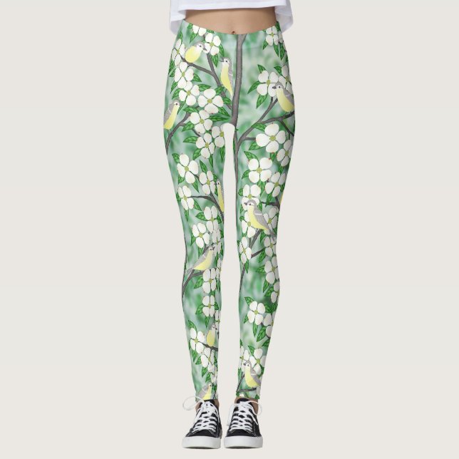warbling vireos on flowering dogwood leggings (Front)
