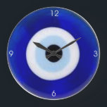 Ward Off the Evil Eye" Clock" Large Clock<br><div class="desc">Evil Eye Clock,  Classic Mediterranian design,  done in shades of blue and white.</div>