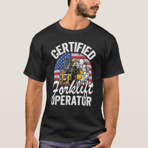 Warehouse American Flag Forklift Certified Forklif T-Shirt