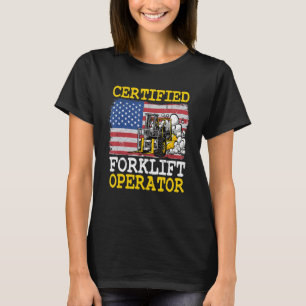Warehouse American Flag Forklift Certified Forklif T-Shirt