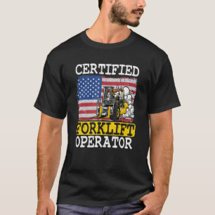 Warehouse American Flag Forklift Certified Forklif T-Shirt