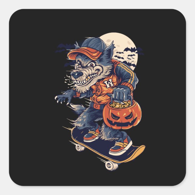 warewolf in halloweeen square sticker (Front)