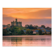 Warkworth Village and Castle at sunset