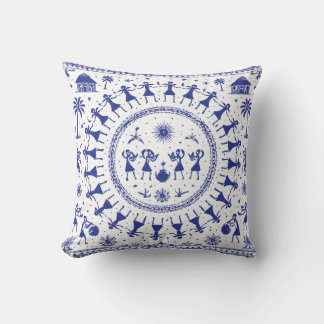 Warli Art Indian Tribal Illustration Cushion