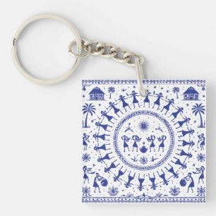 Warli Art Indian Tribal Illustration Key Ring